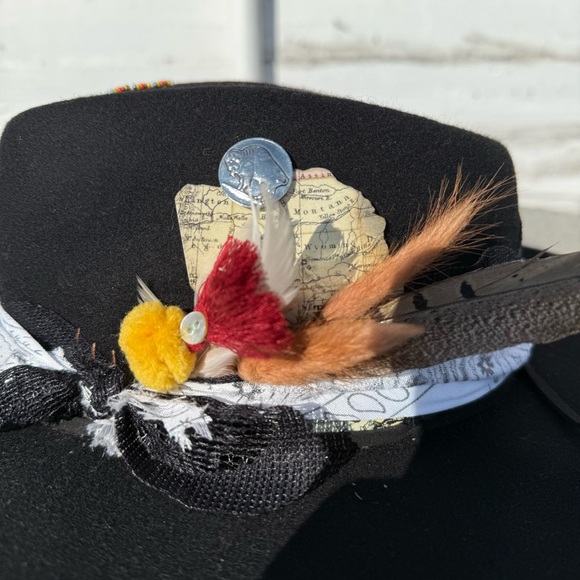 SCORCHED EARTH: Custom Black Wide-Brim Wool Hat with Feather Accent - Picture 3 of 6